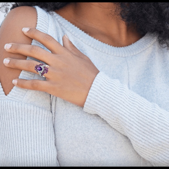 🍇African Amethyst Rhodium/925 Ring& AmethystGuard - Picture 9 of 12